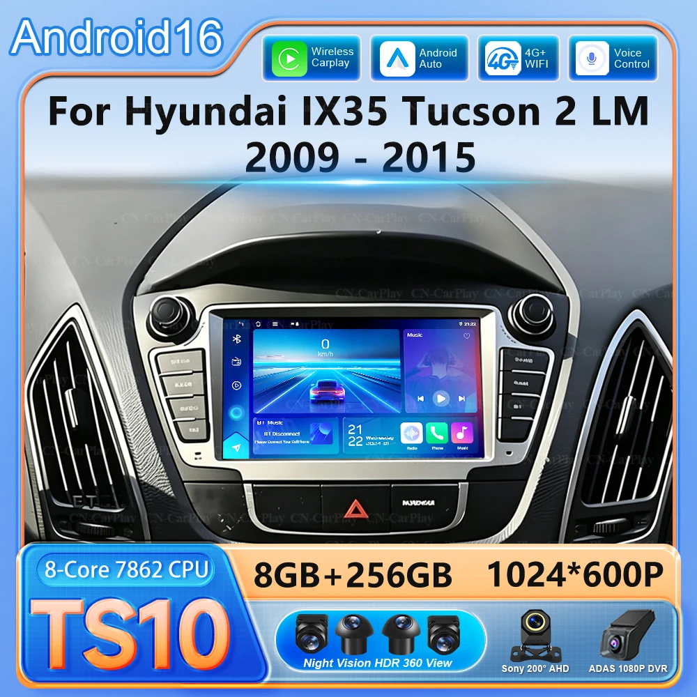 Автомагнитола Android 16 Carplay для Hyundai IX35 Tucson 2 LM 2009-2015, мультимедийный видеоплеер с QLED-экраном, GPS-навигацией и Wi-Fi 5G