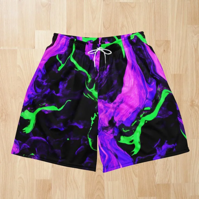Pantalones Cortos de Baloncesto Lava Lamp - Verde Neón y Morado Estilo Urbano