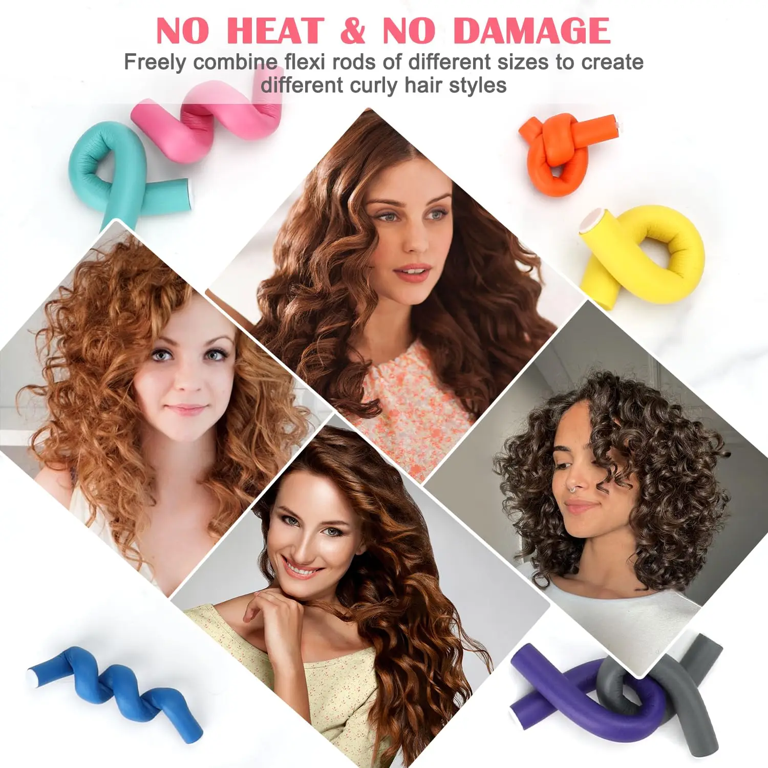 Flexible Hair Curlers to Sleep in, 20PCS Flexi Rods (1.4cm Sizes), No Heat Heatless Curling Set for Short Medium Long Hair