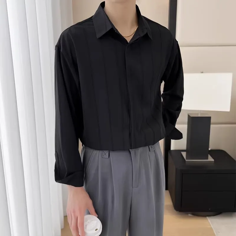 

Autumn Winter Large Size 8kg Color Stripe Long Sve Men's irt Loose Iron Free Texture High End Trendy Busin irt