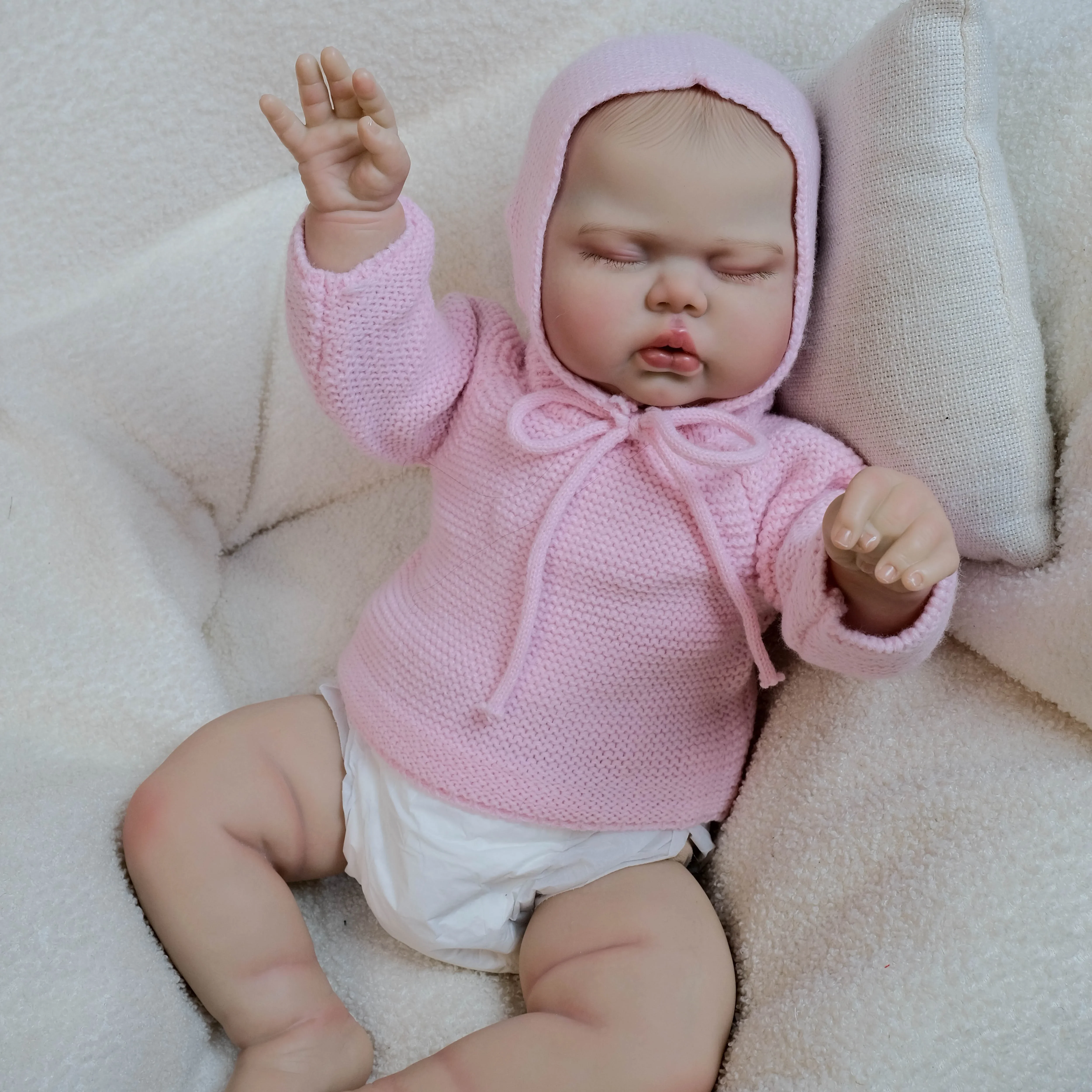 NPK19'' Bebe Pickle Asleep Reborn Baby in Soft Cloth Body Lifelike Toddler 3D Skin with Hand Draw Hair
