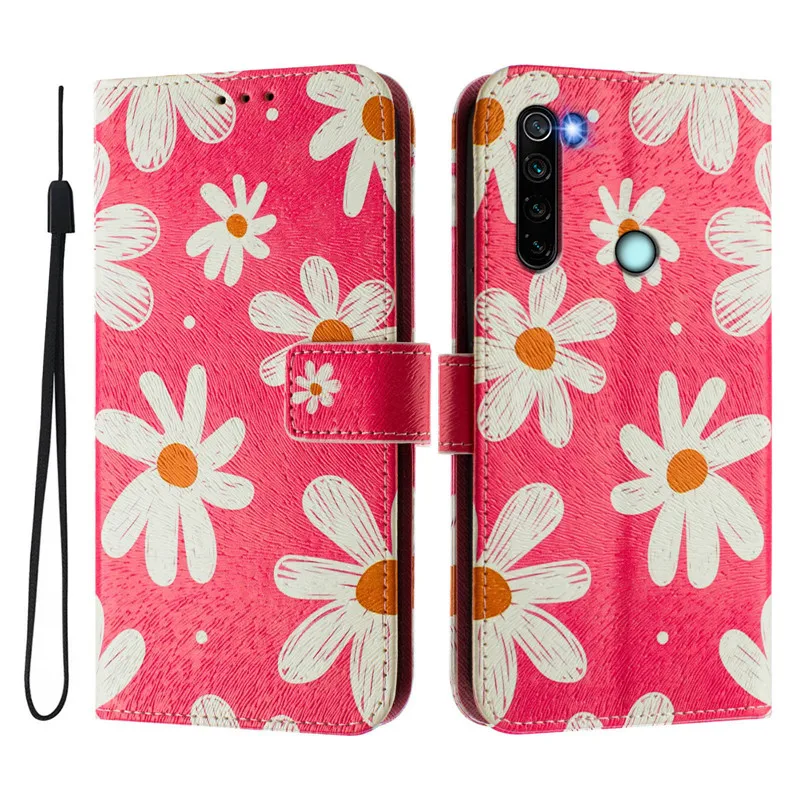 Note8 Leather Phone Case For Xiaomi Redmi Note 8 Pro 2021 7 6A 8A Note7 Flip Cover Wallet Magnetic Painted Cases Cat Flower Bear