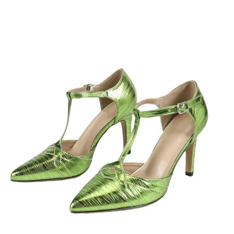 

Women's Green Pointed And Slender High Heels Sandals T-Shaped Buckle Strap Single Shoes Fashion Elegant Party Shoes