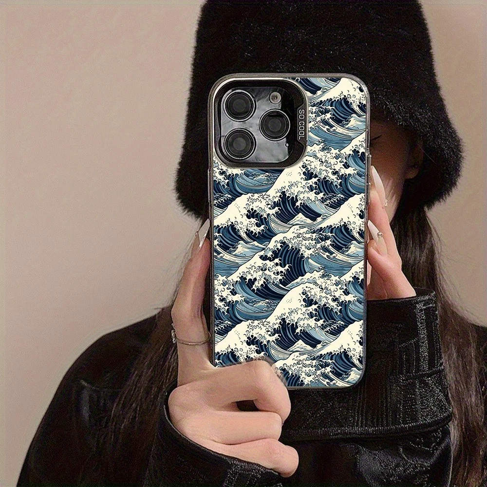 

Super large wave design phone case for iPhone 16 15 14 13 12 11 Pro/ Max/Plus shock-proof rear cover anti-fingerprint