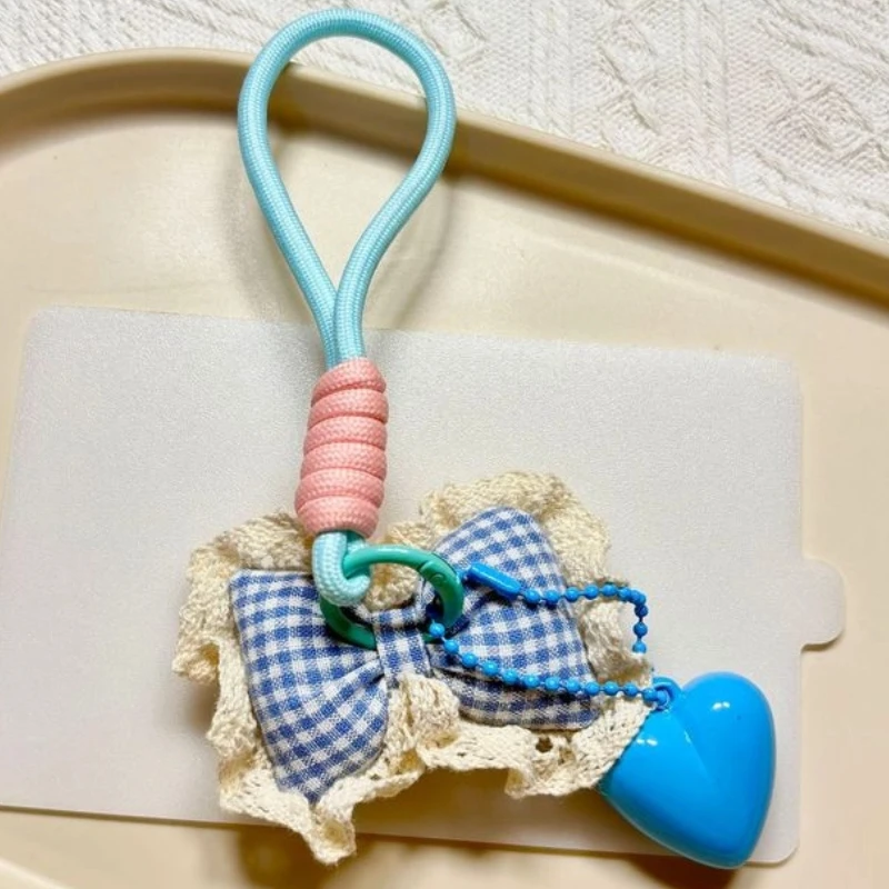 새로운 달콤한 활 플러시 장난감 키 체인 소녀 배낭 귀여운 펜던트 하트 모양의 그리드 Pp 코튼 자동차 교수형 장식 크리스마스 선물