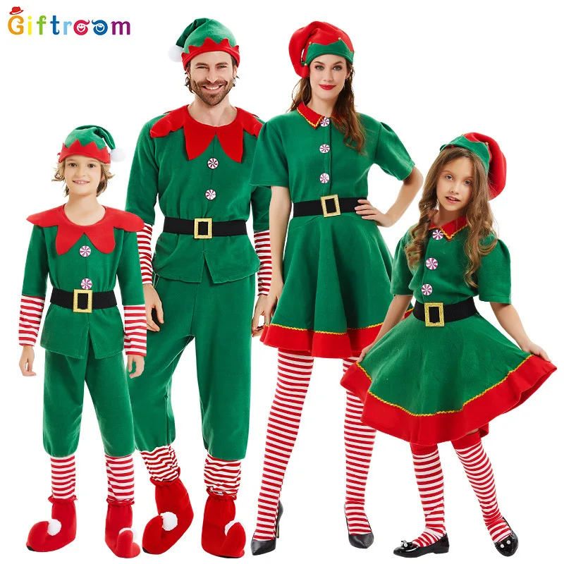 Disfraces de elfo de Navidad para niños y adultos, conjunto de disfraz de Papá Noel, elfos verdes, cosplay de Halloween, 2025, nuevos productos, 2024