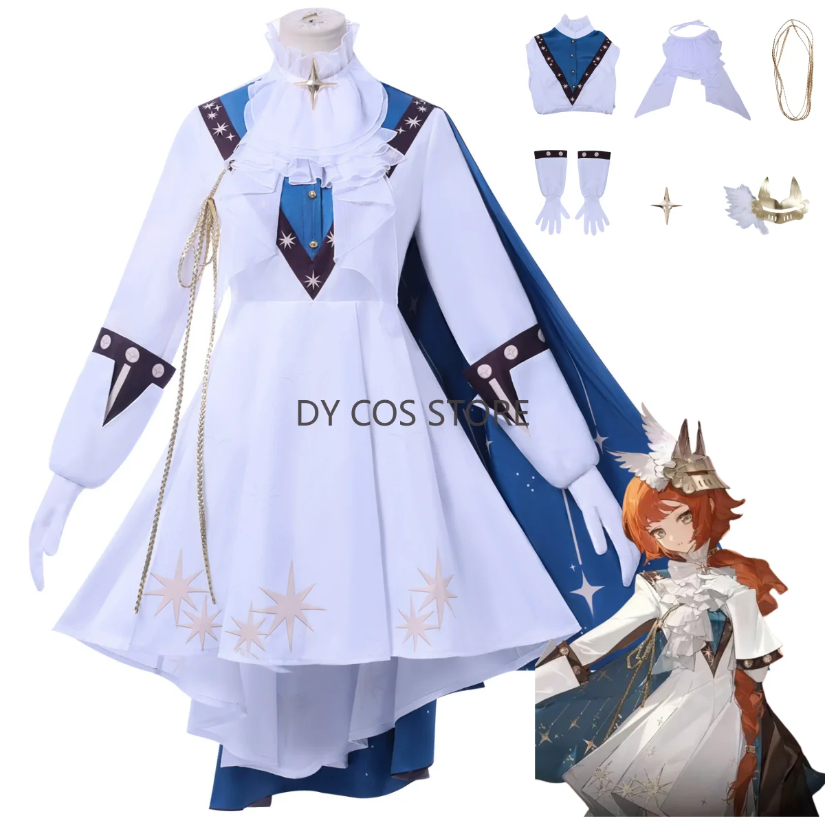 

Реверс игры: 1999 Sonetto Tin Heart из костюма для косплея, белое платье, головной убор, униформа, полный комплект, женский кавайный костюм на Хэллоуин