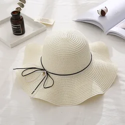 W41 Hat Female Summer Japanese Wild Beach Straw Hat Small Fresh Bow Adjustable Holiday Outing Sun Hat