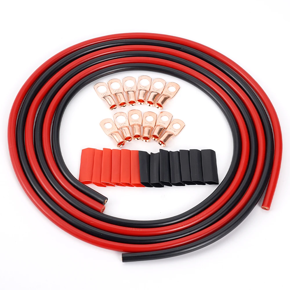 6AWG Gauge Wire Battery Power Welding Cable PVC Tinned Copper Wire Thickened Terminals 5/16 And 3/8 6 Heat Shrink Tubes 2M