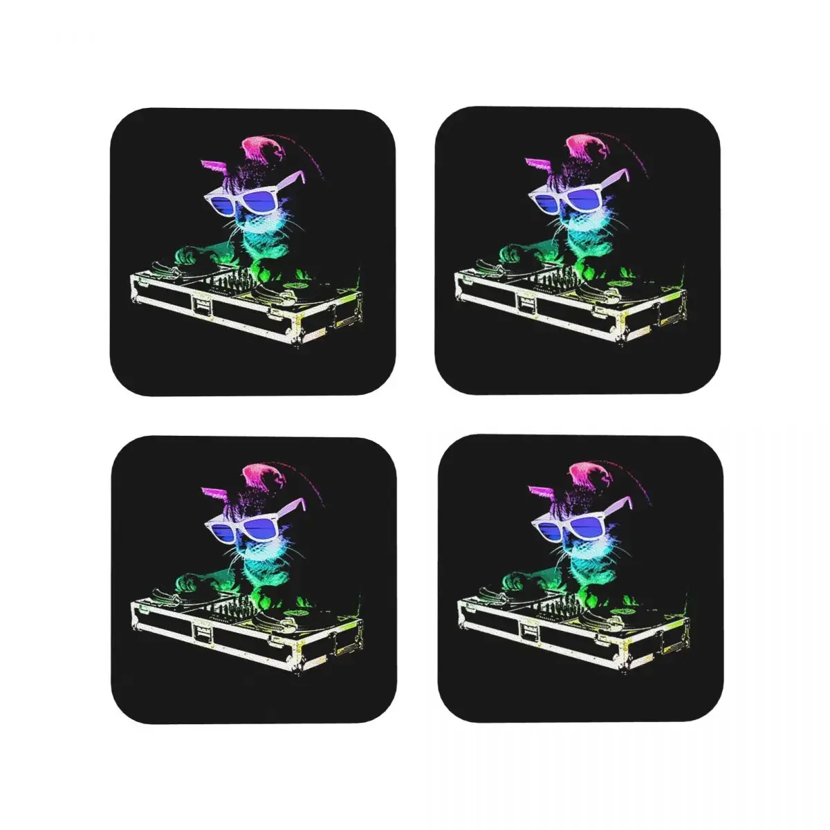 Подставки в виде радужной кошки для диджея, котенка, кухонные подставки, Нескользящие Изоляционные Коврики для чашки, кофе, для декора, домашняя посуда, набор из 4 шт.