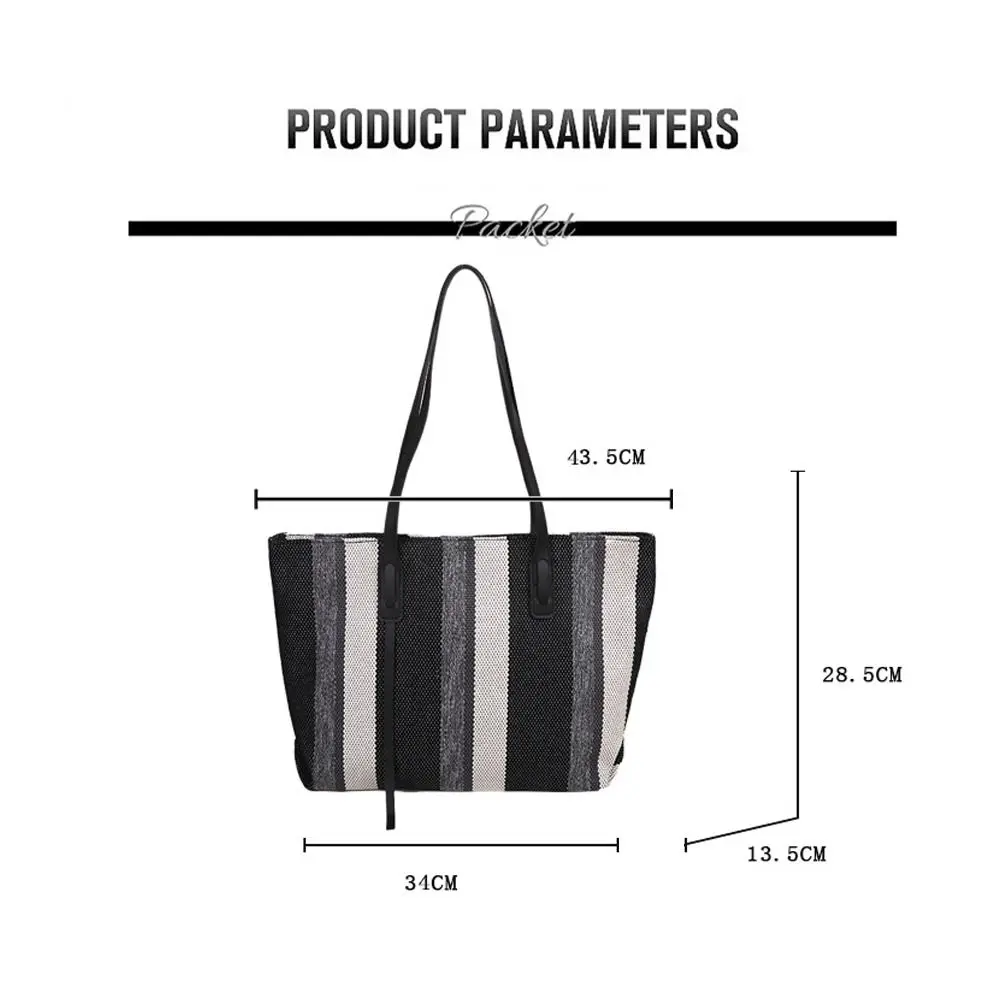 Casual Canvas Totes Bags For Women Shoulder Bag Women\'s Big Capacity Striped Handbag Designer Tote Shopper Bag