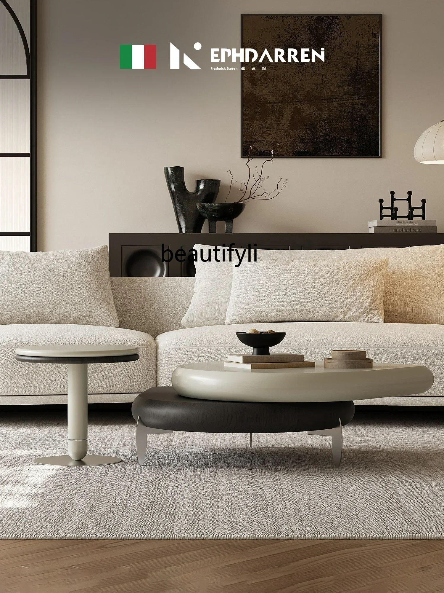 NQ52 Great discounts   Italian minimalist rotating coffee table combination special-shaped living room home light luxury high-en