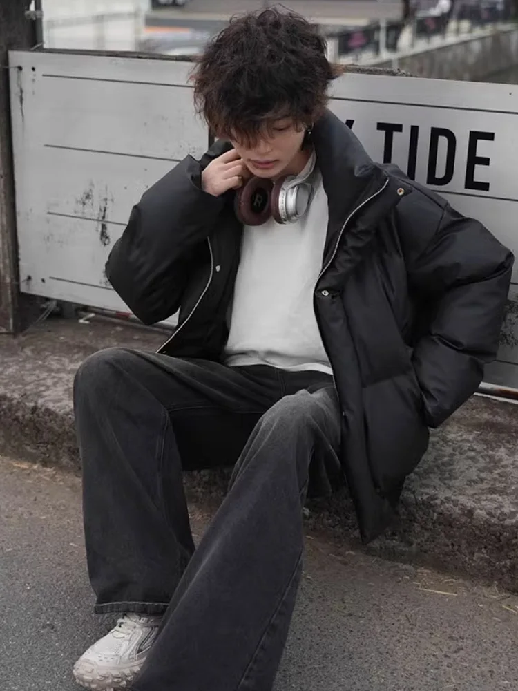 

ort PU Leather Cotton Jaet Men's Winter Thiened Stand Collar Cleanfit Bread Sle Motorcycle Clothes Cotton Outerwear