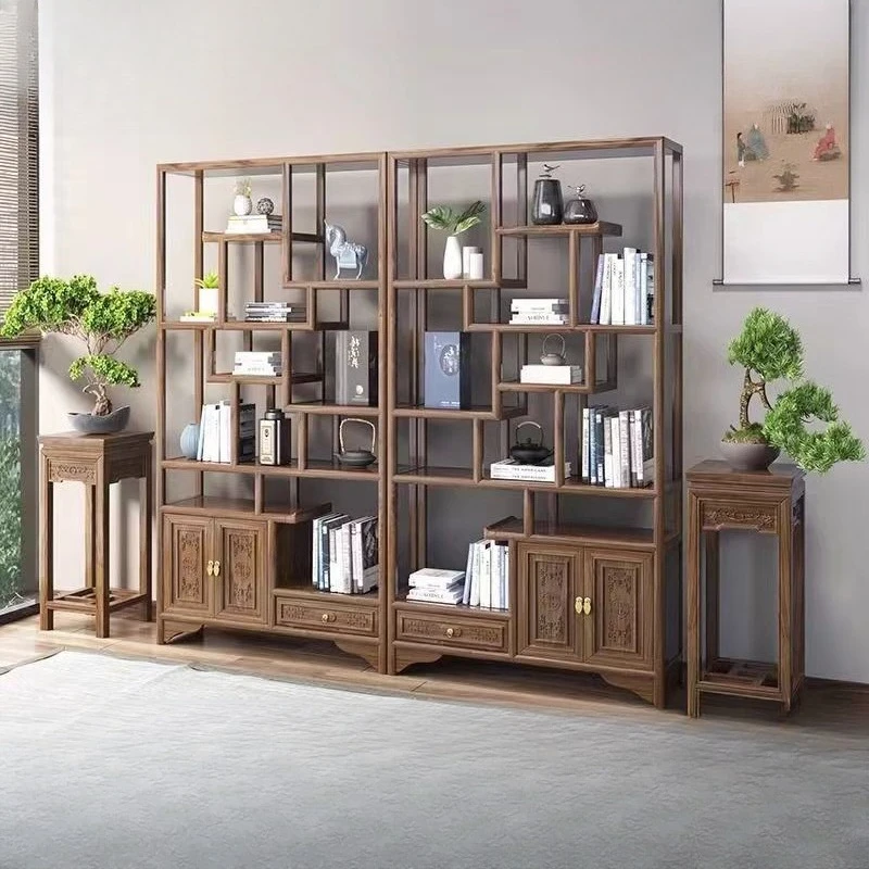 

Shelf Solid wood frame Tea display cabinet Office bookshelf Antique shelf