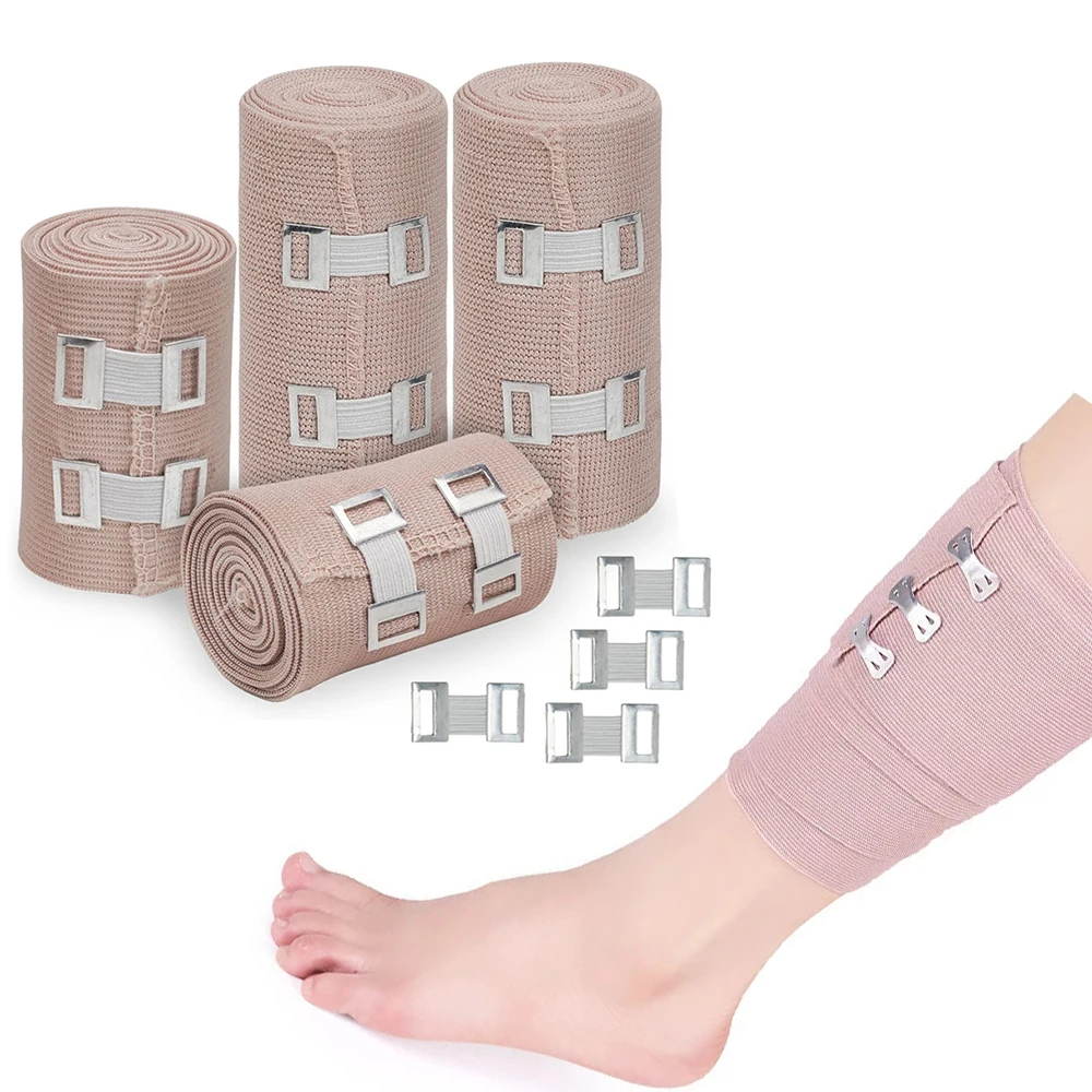 1pcs Elastic Bandage Wrap with Clips Wound Dressing Outdoor Sports Sprain Treatment Bandage Tape for First Aid Kits Protect