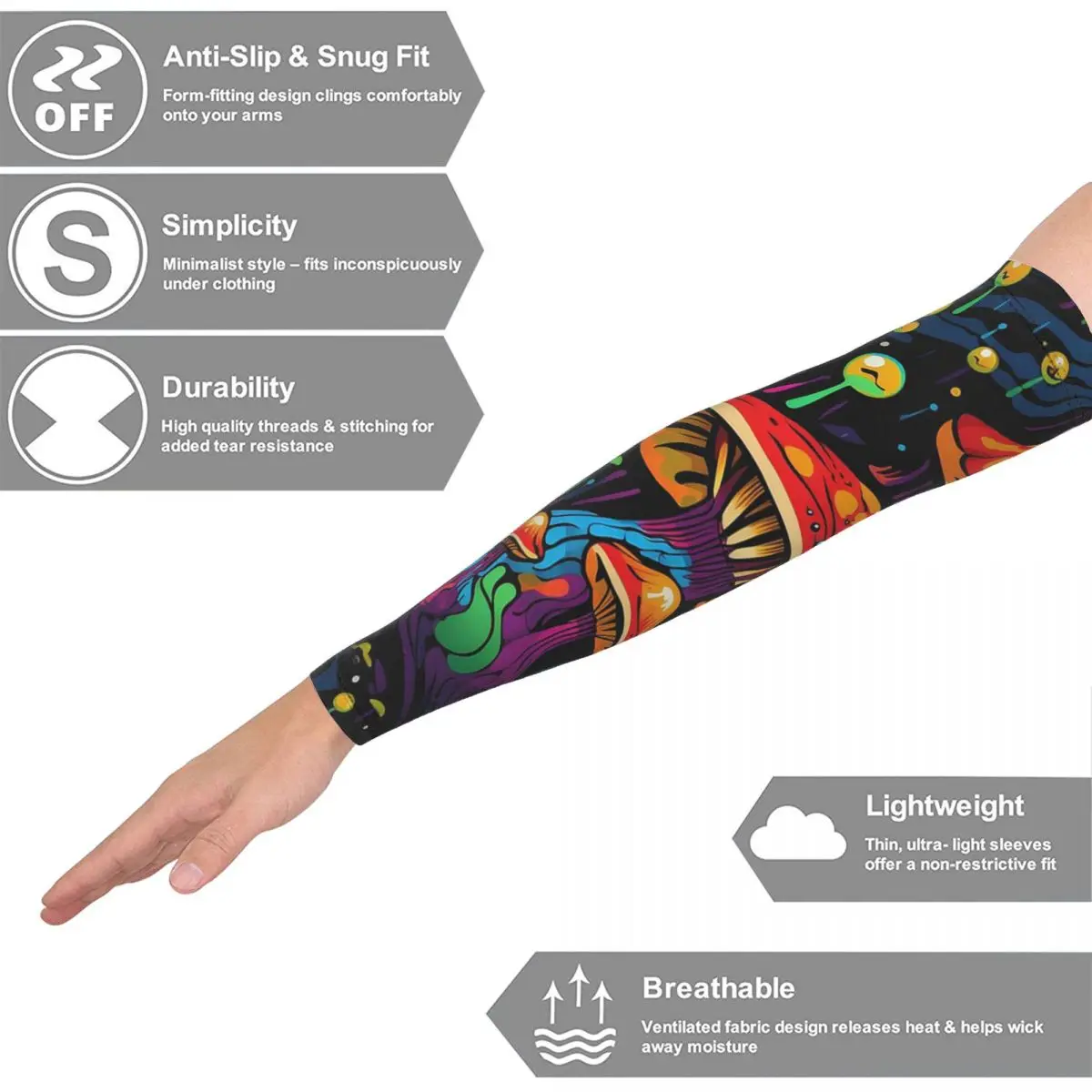 Acid Trippy Weird Psychedelic Wavy Mushroom Arm Sleeves Men Women Sun UV Protection Tattoo Cover Up Sports Cooling Cycling