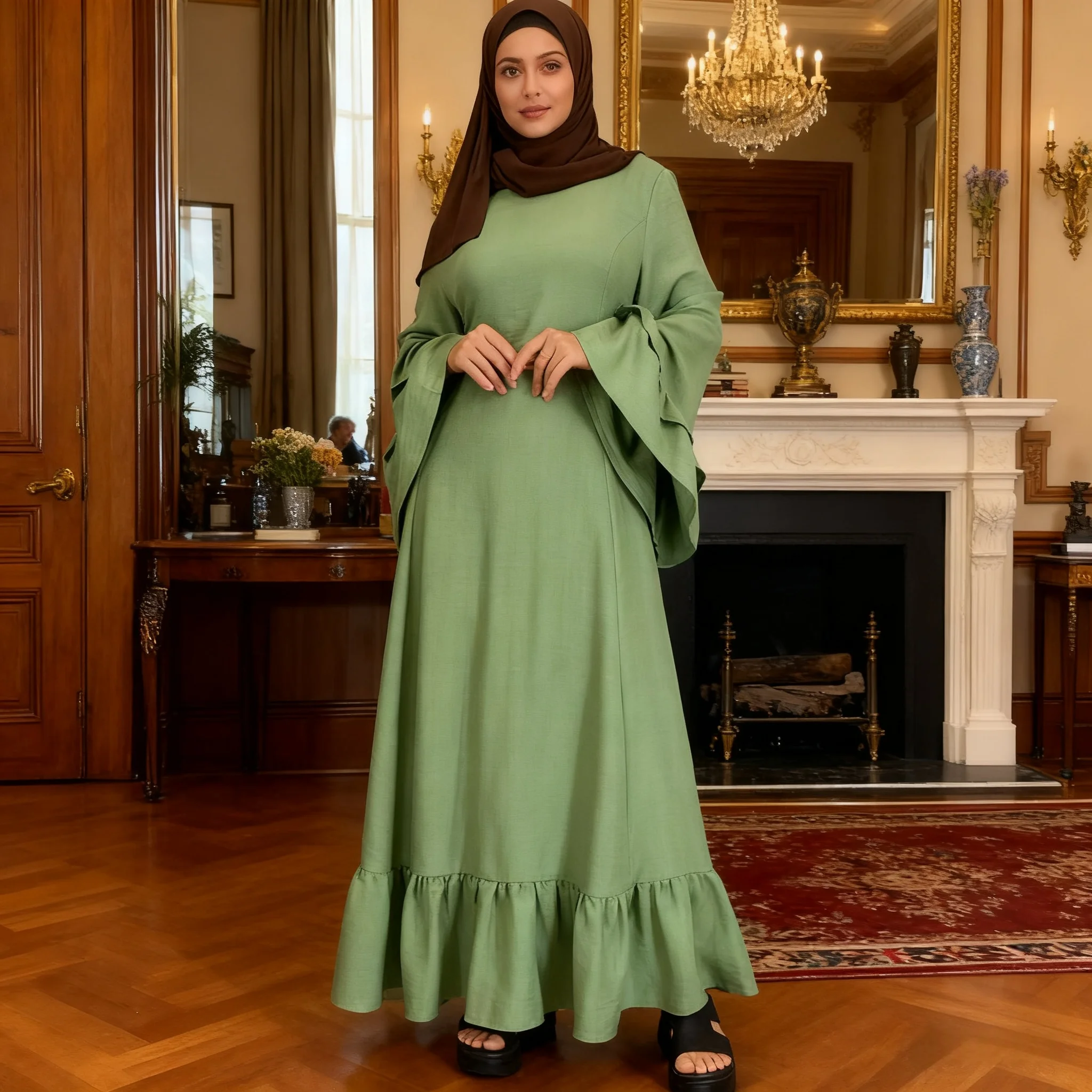 فساتين ماكسي أنيقة للحفلات النسائية لخريف 2025 عباية إسلامية بخصر مناسب على شكل حرف a رداء نسائي 26