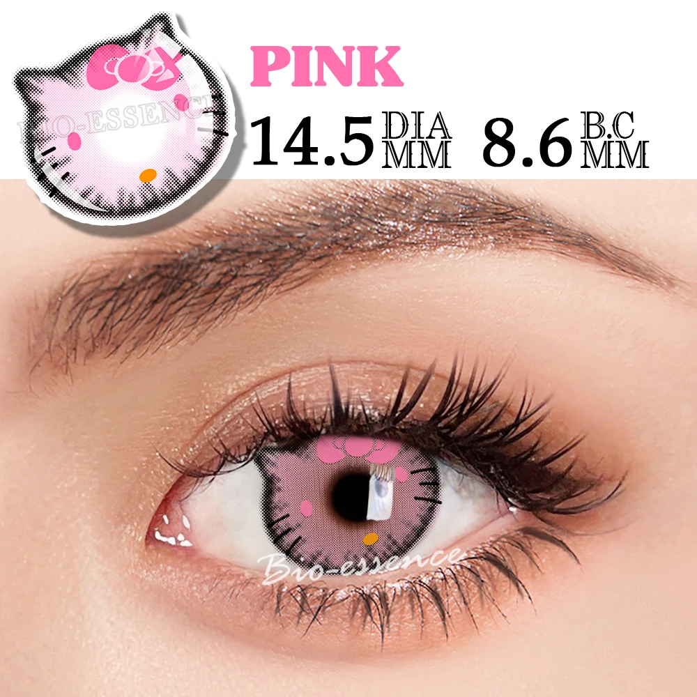 Bio-essence Pink Lenses 1 Pair Colored Contact Lenses for Eyes Anime Accessories Anime Lenses Cosplay Lenses Nezuko Colorcon