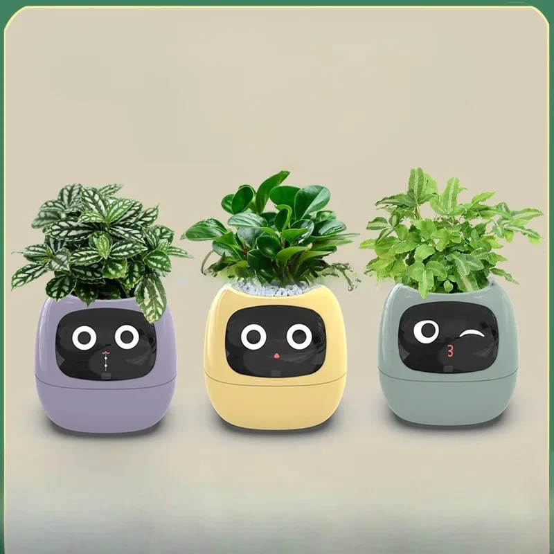 Intelligent Potted Ivy Desktop Green Plant Intelligent Cute Pet interaction Flower Pot Cartoon Expression Plant Emotions English