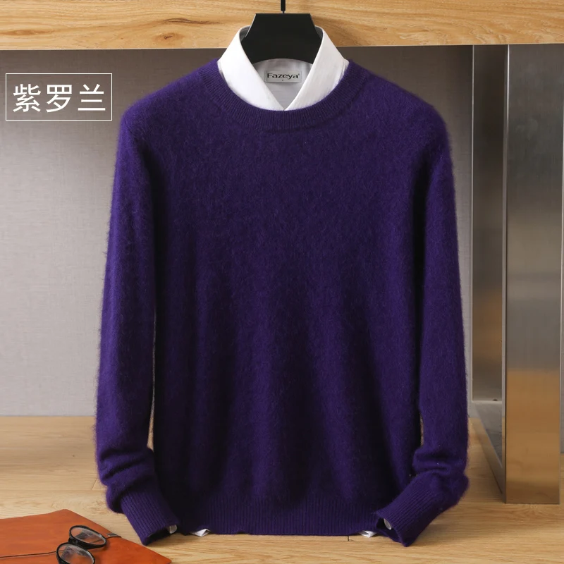 Men's Wool Sweater Round Neck Pullover 100% Pure Mink Cashmere Knitting Large Size Autumn Winter New Long Sleeve Fashion Highend