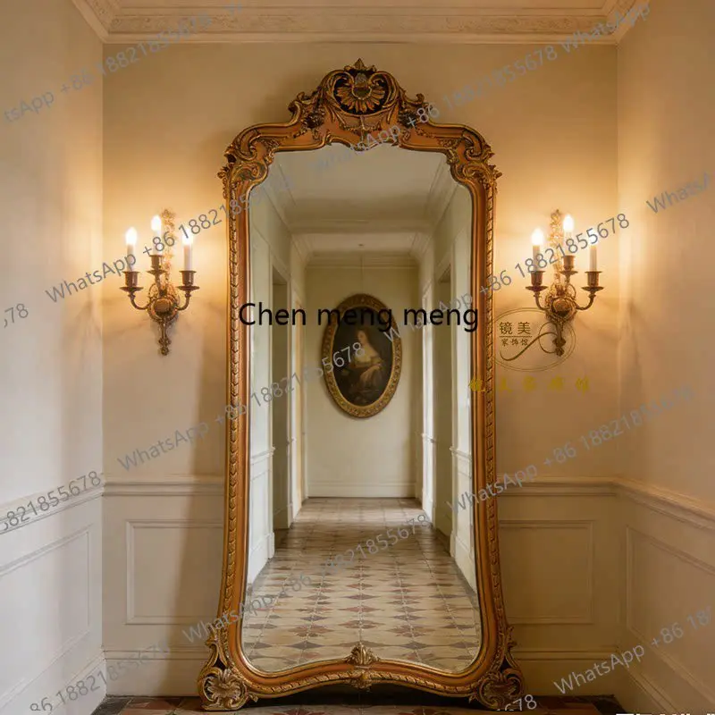 

American retro carved full-length mirror household wall-mounted full-length mirror floor-to-ceiling fitting mirror