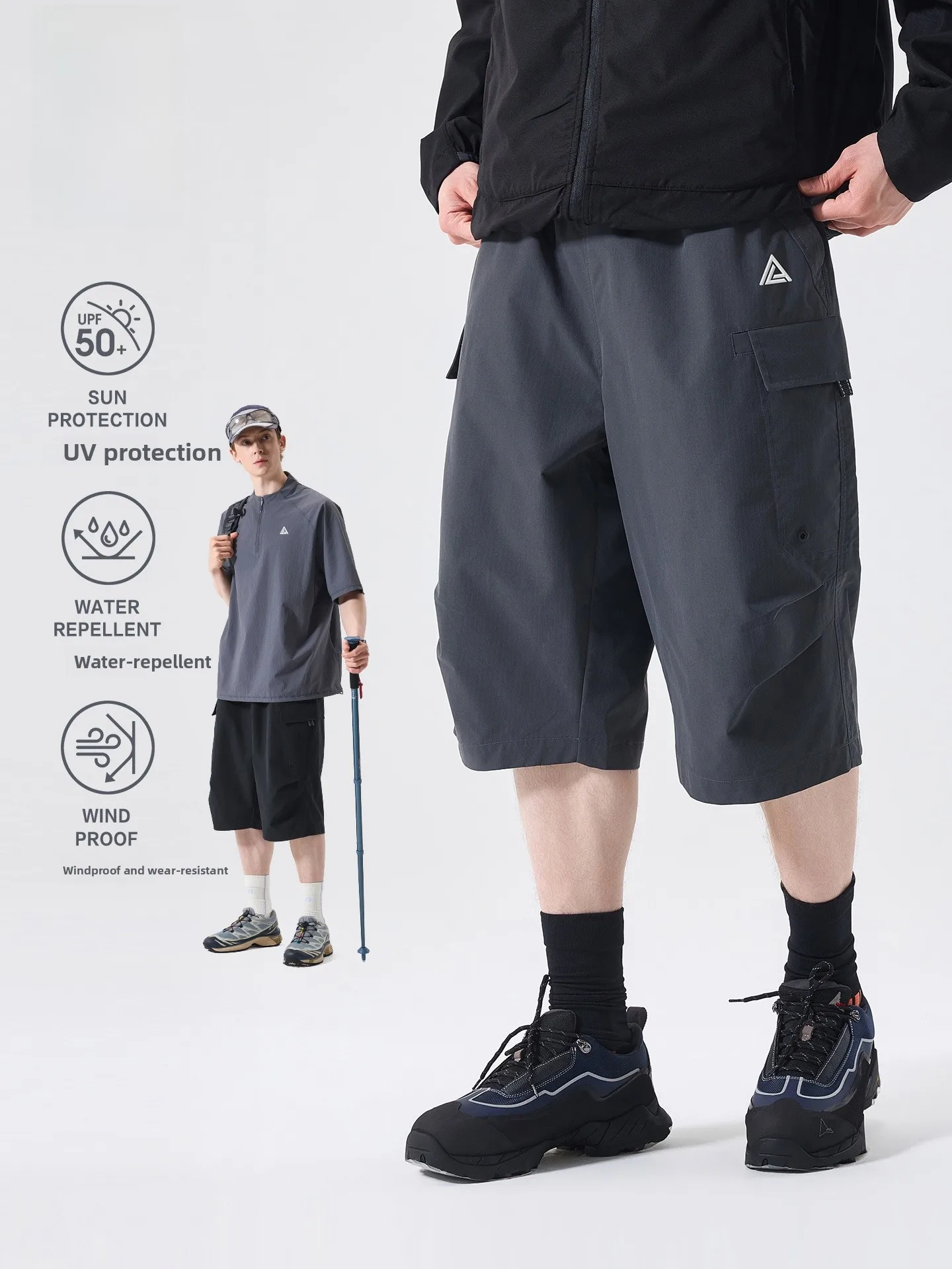 LAZY DAY Men's Outdoor Quick Dry Workwear Seven-Foot Pants Casual Hiking Mountain Climbing Anti-Ultraviolet Polyester Fiber