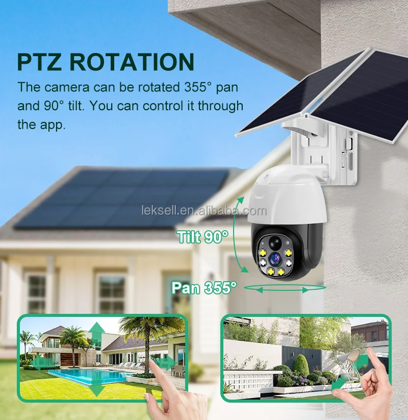 5MP عدسة في الهواء الطلق كاميرا بشكل قبة تعمل بالطاقة الشمسية كشف الحركة 10x التكبير للرؤية الليلية 4G بطاقة Sim كشف الإنسان بطاقة الذاكرة زاوية واسعة