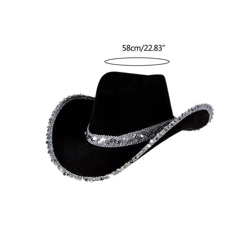 Sequin Cowboy Hat Cowgirl Caps Women Bachelorette Party Hats Funny Cosplay Props Curved Brim Jazz Hat Decoration Accessories