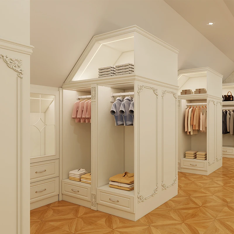 Armário de madeira branco-francês personalizado, armário de armazenamento moderno e luxuoso para móveis para casa, roupas de quarto