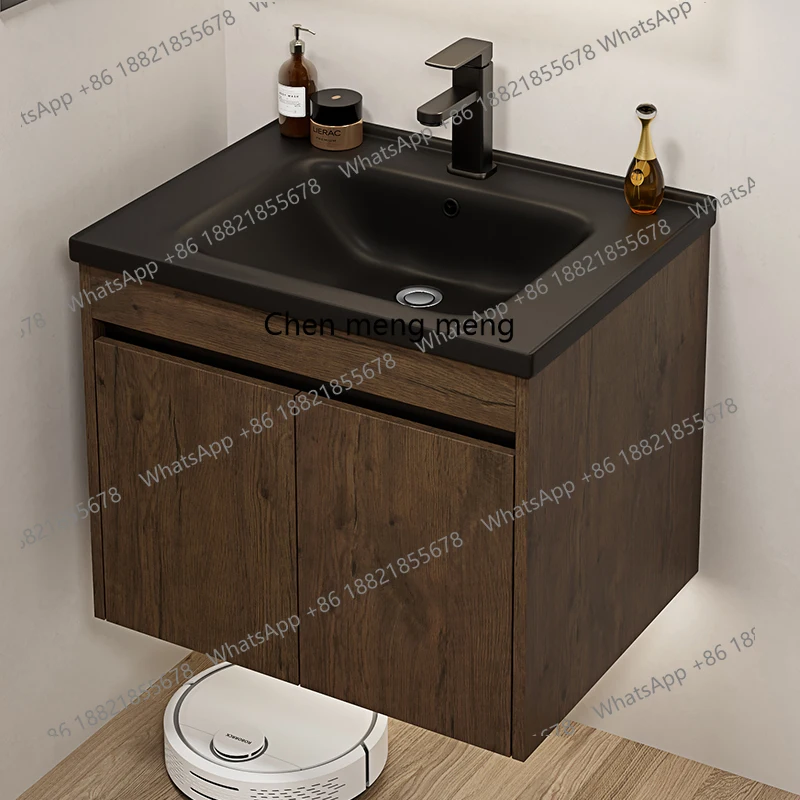 

Wall-mounted washbasin cabinet combined bathroom washbasin ceramic integrated small apartment washbasin pool household black