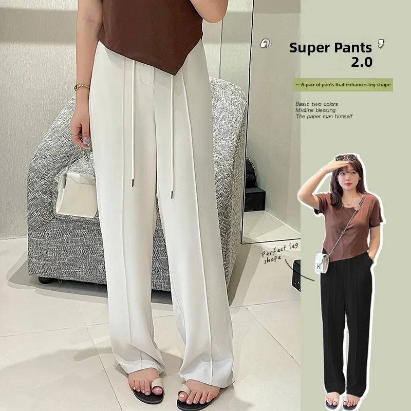 

plus Size Women's Loose Wide Leg Pants Floor Length Casual Trousers Slimming Effect Fashionable Single Piece Pure Color