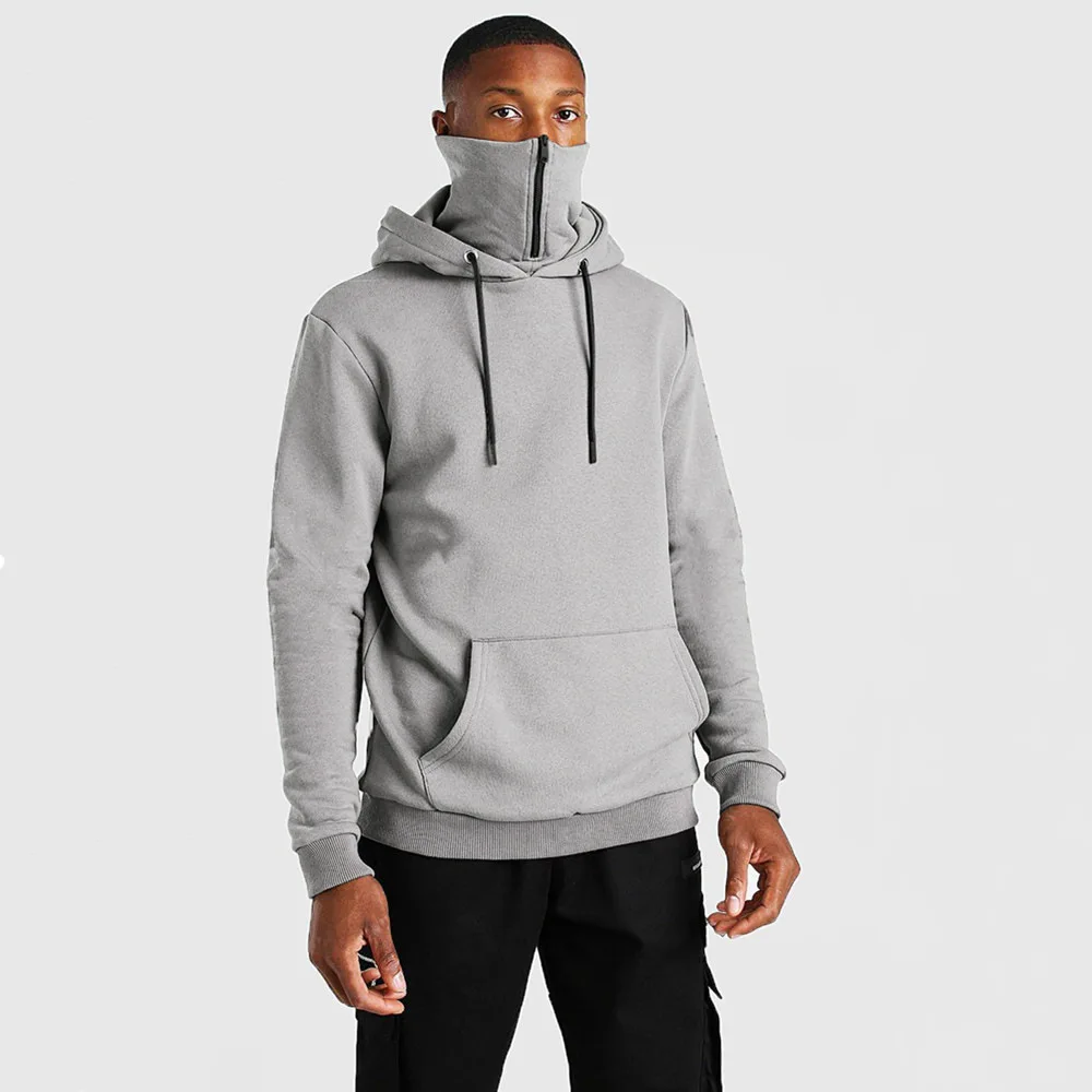 2021 Winter Hot Men's Hooded Mask Zipper Sweater Solid Color Foreign Trade Sweater Men's Plush Hoodie