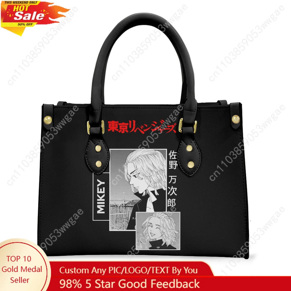 

Tokyo Revengers Tote Bags Purse Womens Mens Personalized Text Image PU Leather Customized Handbags Commuter Shopping Gift Bags
