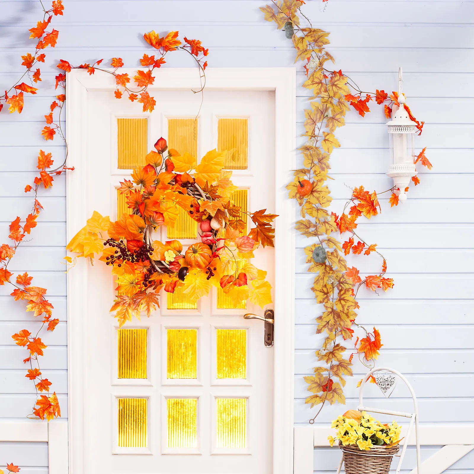 

Simulated Green Plant Rattan Artificial Fall Maple Leaf Leaves Autumn Branches Tree Vine