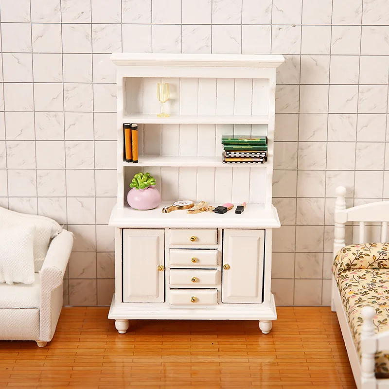 

1:12 Scale miniature cupboard bookshelf classic wooden mini storage hutch kitchen dollhouse bookcase wood cabinet home figurines