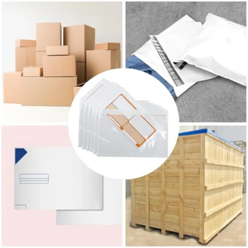 50 قطعة وثيقة لزجة عادية المغلقة محافظ البلاستيك أكياس الشحن قشر وختم دائم مقاوم للماء إرفاق الفواتير التعبئة