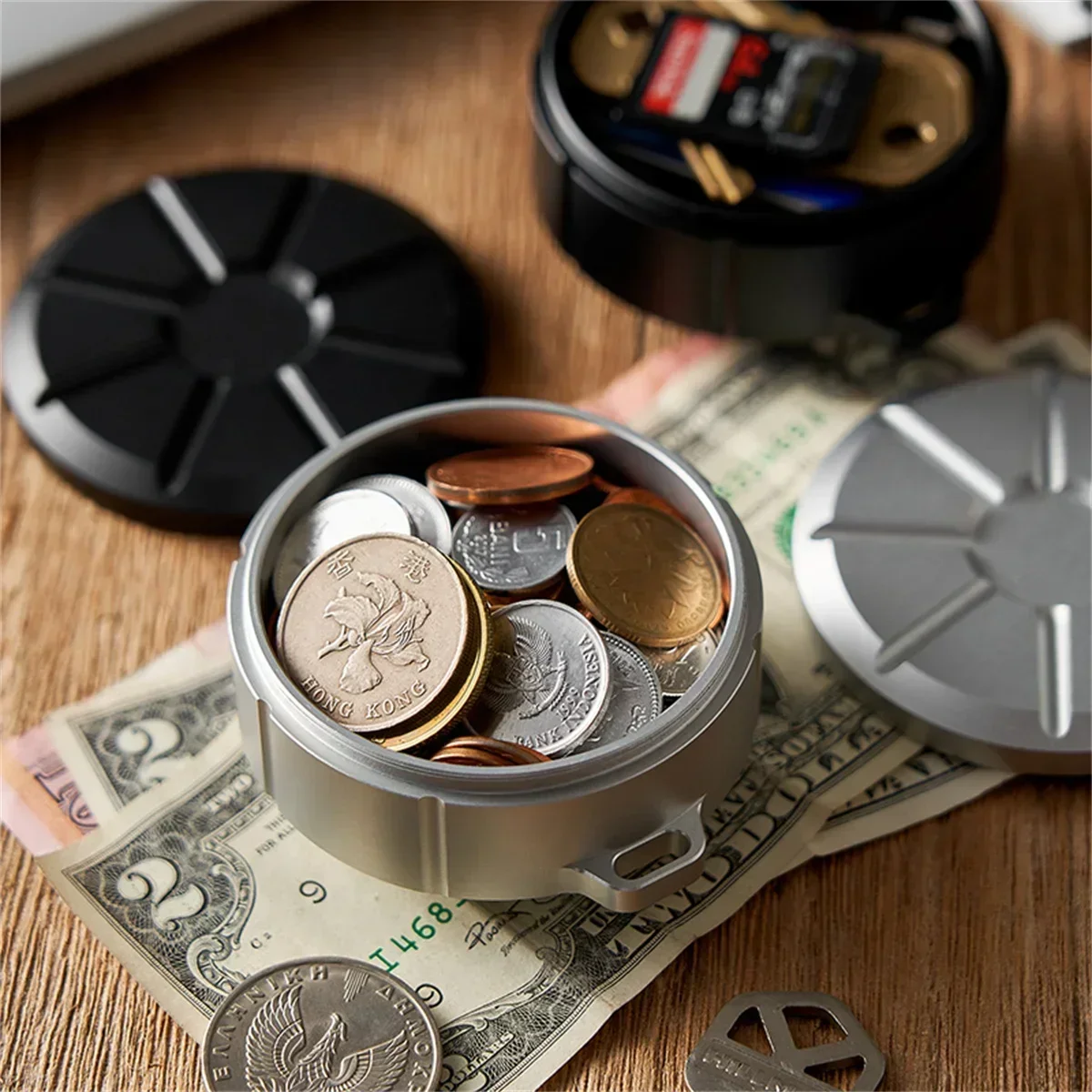 1PCS Creative Metal EDC Gadget Box Aluminum alloy Outdoor U-disk Key Coin Change Storage Portable Mini  Fan Equipment