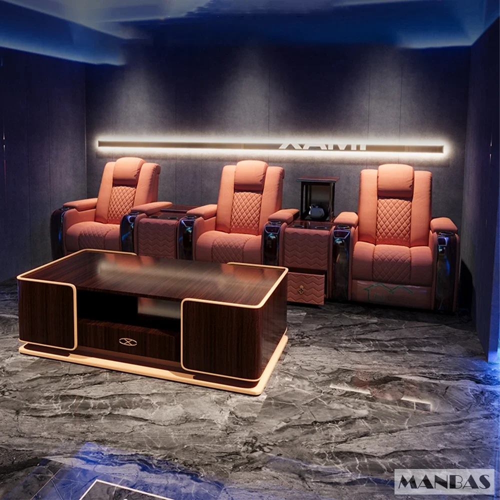 Luxury Dual Motors Electric Reclining Home Theater Seating – Adjustable Genuine Leather Recliner Chairs with Cup Holder, Massage