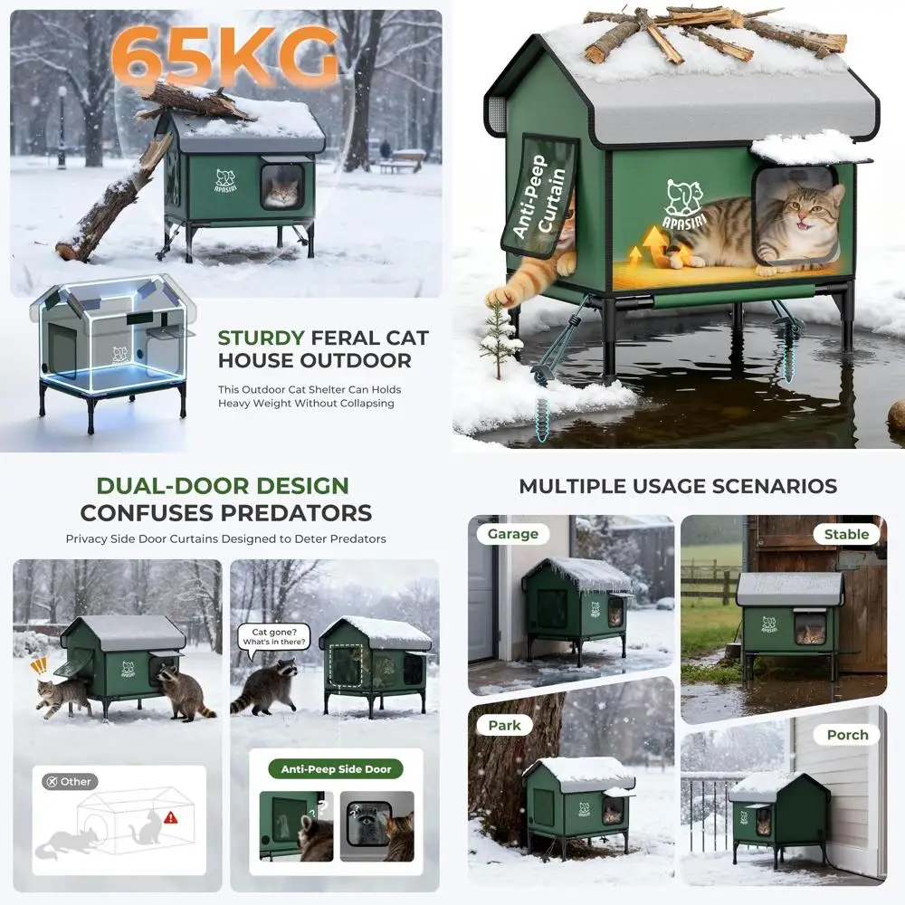 

Утепленный уличный домик для кошек со статическим обогревательным ковриком, водонепроницаемый и защищающий от посторонних глаз, среднего размера, для зимы