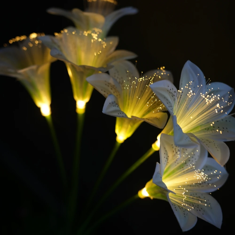 Solar Powered Lily Flower Stake Lights, Fiber Optic LED Outdoor Garden Decor Lawn Lamps, Waterproof Pathway Patio Yard Light image 2