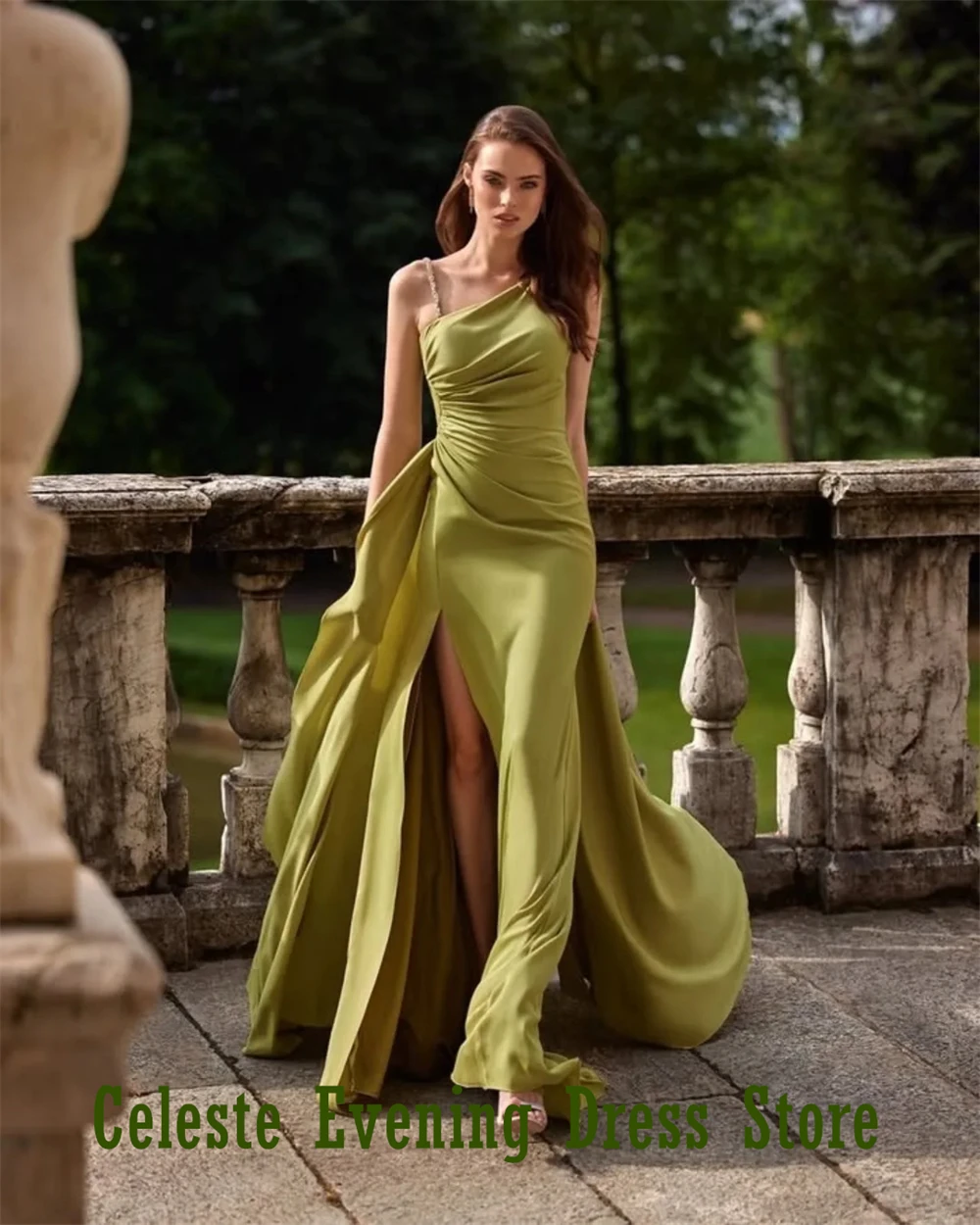 Customized Simple Green Jersey Evening Dress Elegant One Shoulder Sleeveless Homecoming Dresses Exquisite Vestido De Festa