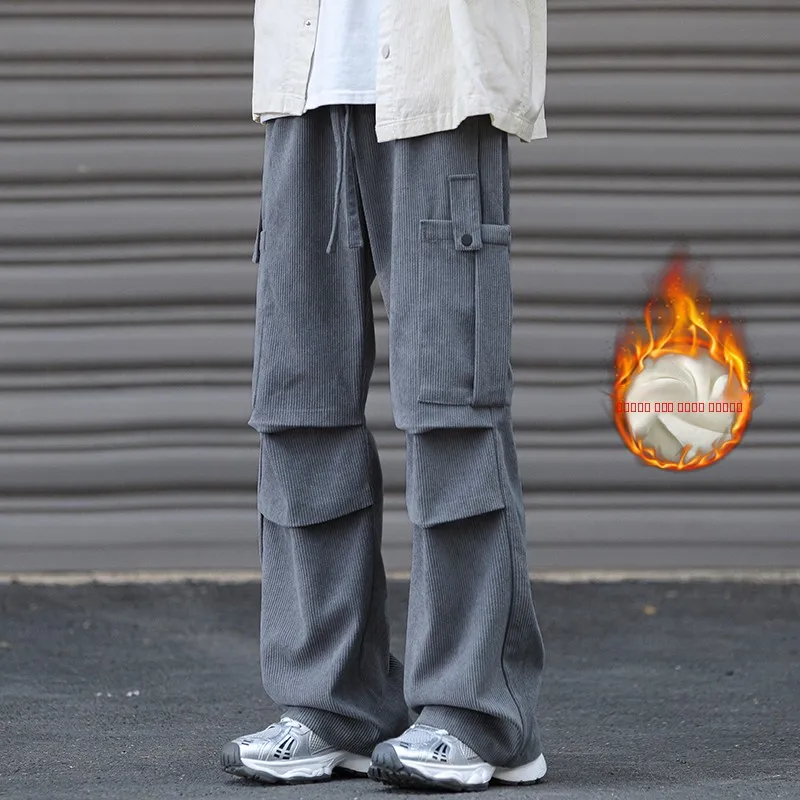 

Men's Corduroy Straight Leg Pants Thiened Autumn Winter Casual Workwear Loose Fit Faion Brand Wide Leg Trousers