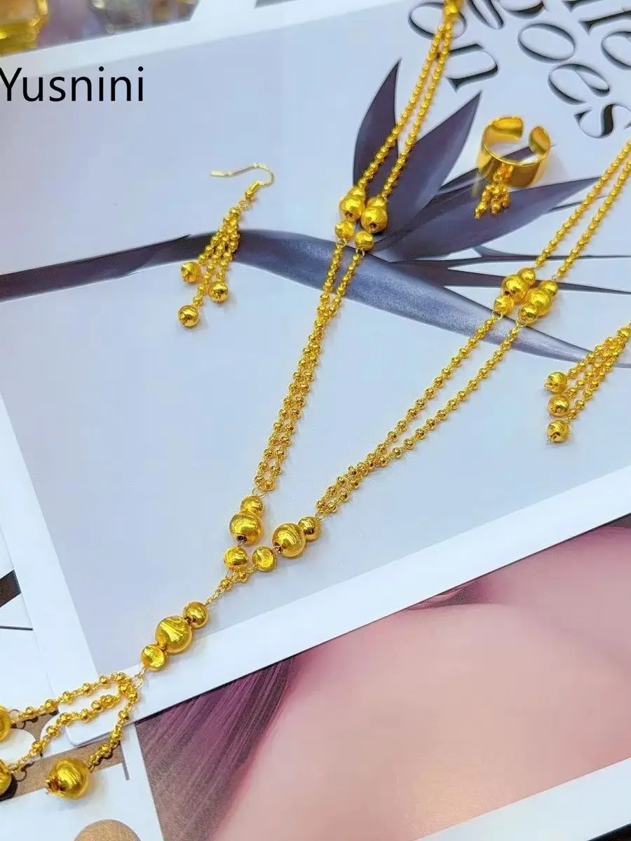 New Fashionable High end Dubai 24K Gold Plated Necklace Earrings and Rings Romantic Wedding Party Jewelry Set for Lovers 777 - view 5