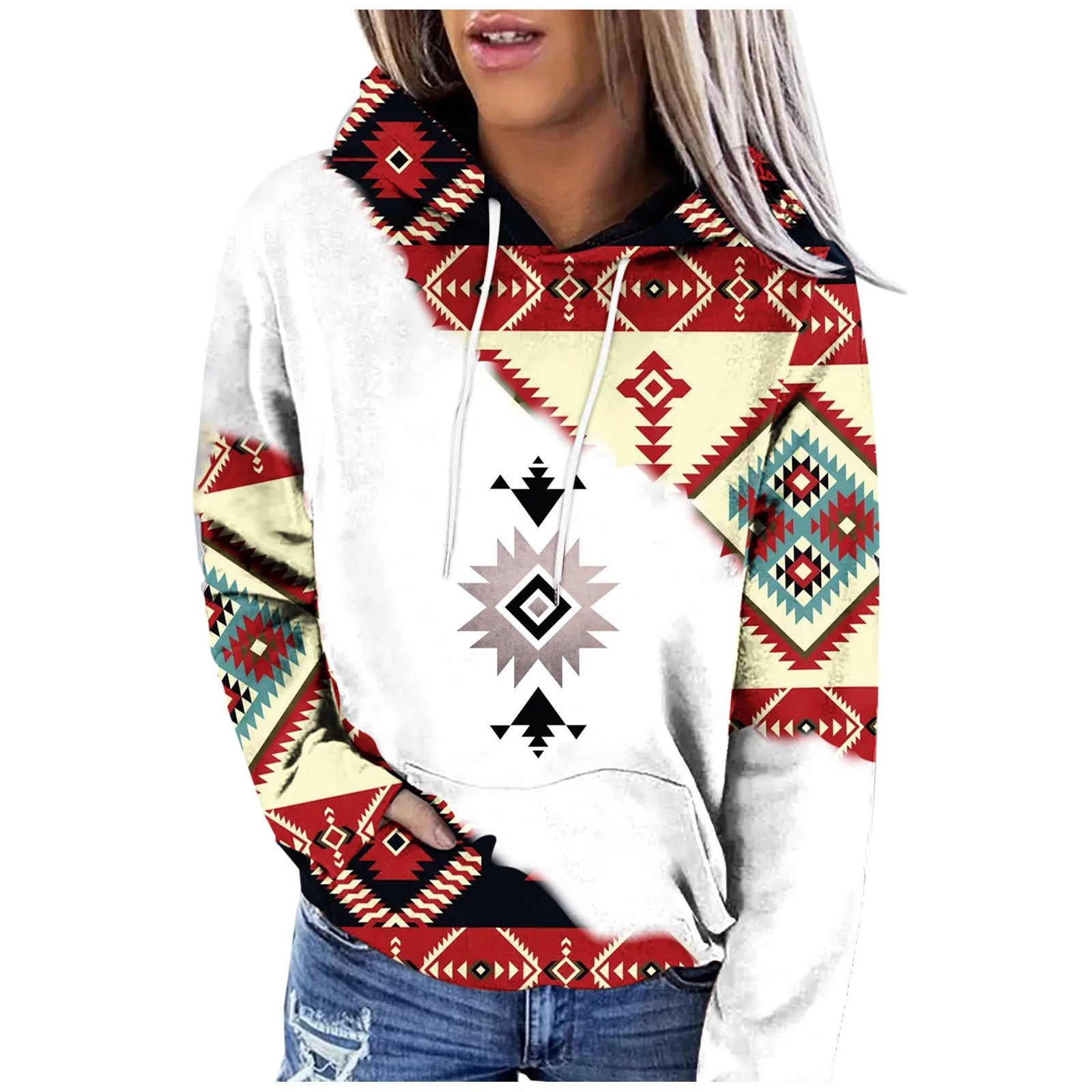

Толстовка женская с капюшоном в этническом стиле с принтом модная толстовка с длинными рукавами повседневный уличный топ толстовки для женщин