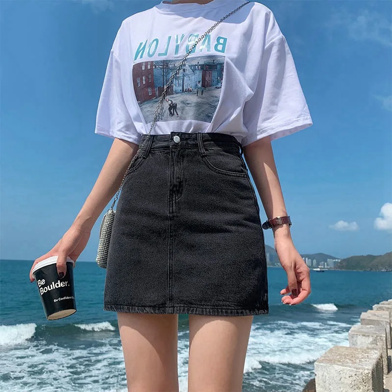 Streetwear Black Women\'s A-Line Skirts Jeans Summer High Waist Mini Skirt Casual Fashion High Street Harajuku Skirts for Women