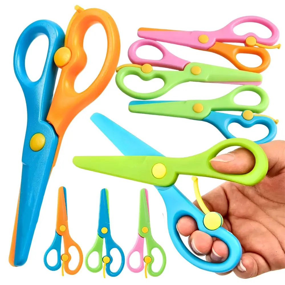 5pcs Random Color Plastic Scissors, Spring Loaded Easy Grip Craft Scissors, Handmade Art Craft Paper Cutting Tools YMY