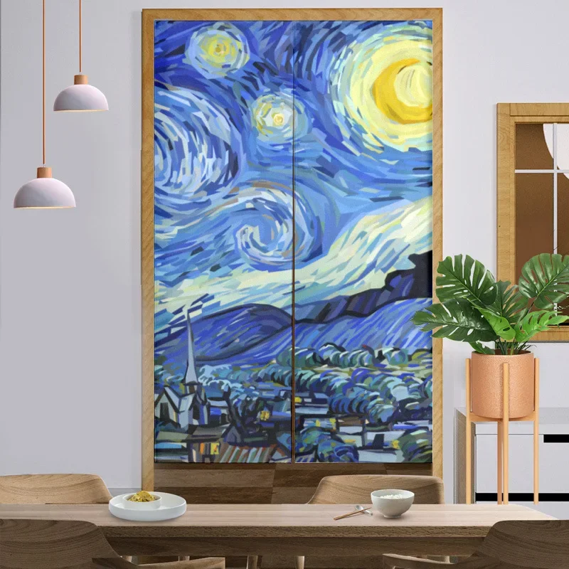 

Oil Painting Starry Sky Polyester Door Curtains Bedroom Cloth Kitchen Anti-oil Fume Partition Studios Toilet Hanging Curtains