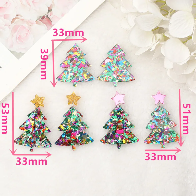 6Pcs Christmas Charms Creative Acrylic Star Tree Pendant For Necklace Keychain Diy Making Accessories