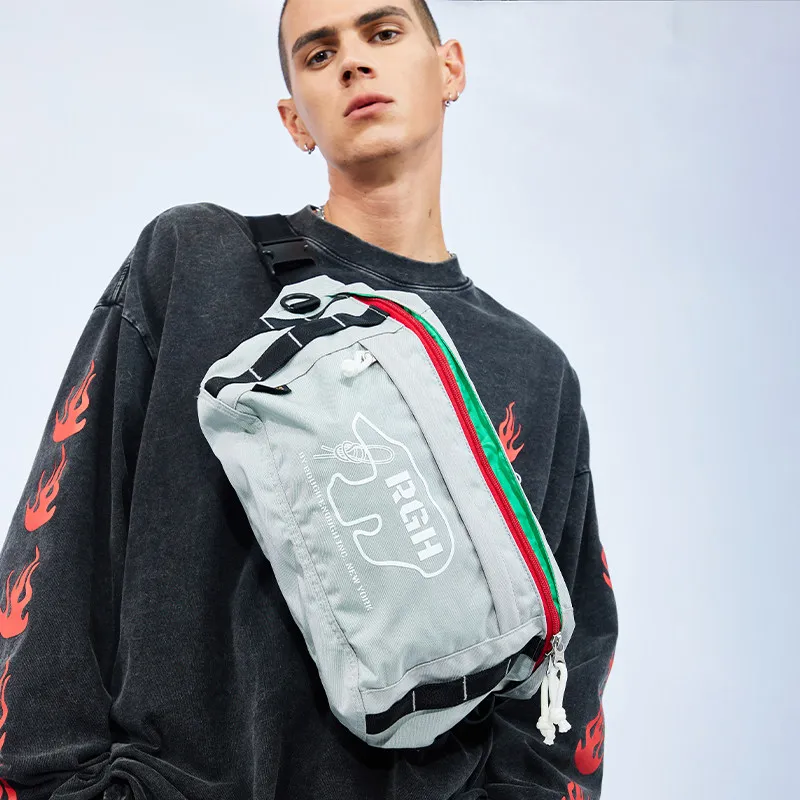 RGH Waterproof Nylon Chest Bag Men Luminous Functional Crossbody Bag Large Capacity Motorcycle Riding Waist Messenger Bag