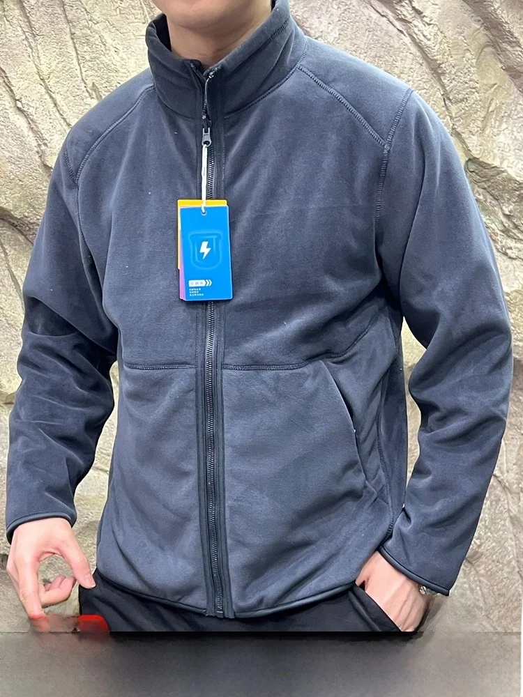 

Thiened Fce Jaet Stand Collar Men's Pure Color Warmth Autumn Winter Polyester Spandex Zipper Casual Sle Long Sve